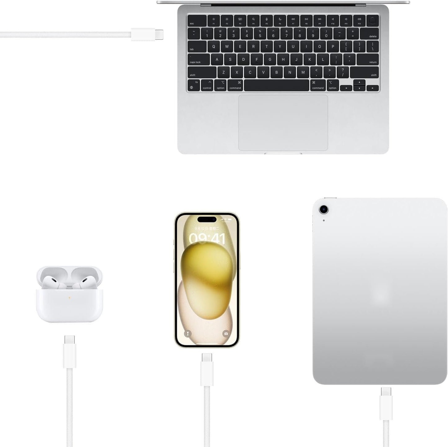 3m iPhone USB C to USB C Woven Cable for iPhone 15/16, 15/16 Plus, 15/16 Pro Max, 20W Fast Charger Cable for AirPods 4, AirPods Pro(2nd Generation) Wireless Earbuds Charging Cord Lead Power Adapter