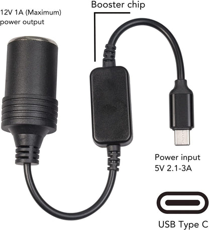 5 V USB C Male to 12 V Cigarette Lighter Socket for Car Female Cable Power Converter Power Adapter for Car Charger MP3 Player Phone Shaver Recorder