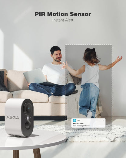 Xega 3G/4G Cellular Security Camera with SIM Card Indoor, 2K Super HD LTE Indoor Security Camera Portable, 6000mAh Battery, PIR Motion Detection, 3MP Color Night Vision, 2-Way Audio, TF/Cloud, IP65