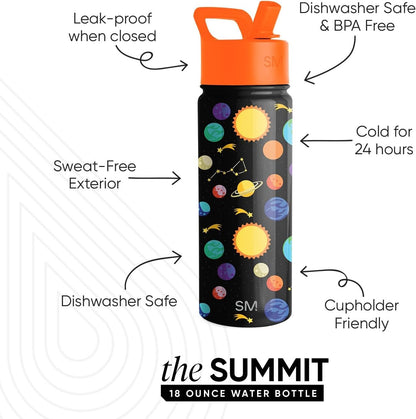 Simple Modern Kids Water Bottle with Straw | Insulated Stainless Steel Reusable Tumbler for Toddlers, Girls, Boys | Summit Collection | 18oz | Solar System
