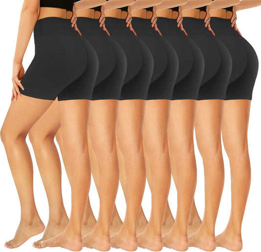 we fleece 7 Pack High Waisted 5''/8'' Biker Shorts for Women - Super Soft Summer Workout Yoga Running Spandex Shorts