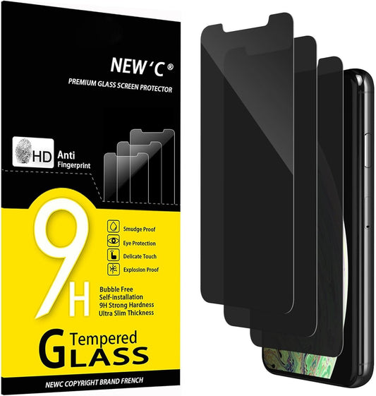 NEW'C 3 Pack Privacy Screen Protector for iPhone 11 Pro Max, iPhone XS Max (6.5"), Balanced 35-Degree Privacy Angle with Eye Protection, Ultra Durable 9H Hardness, Bubble-Free