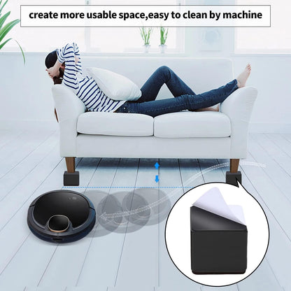 BRUIQIM 2inch Lift Furniture Risers Carbon Steel Bed Risers, Self-Adhesive Bed Riser, Table Riser, Sofa Riser, 4 Pcs Heavy Duty Bed Riser Lifts Adds 2" Height Supports to 5000 LBs (Square, Black)