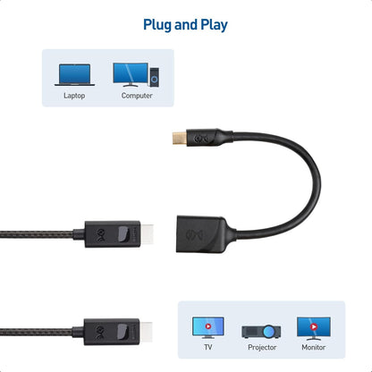 Cable Matters 8K Mini DisplayPort to DisplayPort 1.4 Adapter (Mini DP to DP 1.4) in Black - 8K@60Hz, 4K@120Hz Resolution Ready - Thunderbolt and Thunderbolt 2 Port Compatible