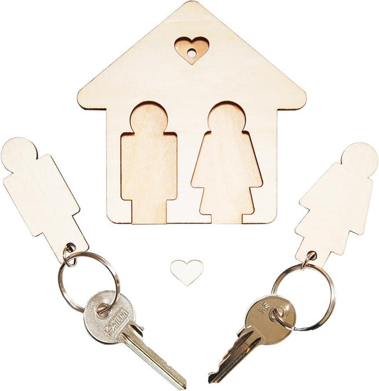 LAC Couple Keyring for Him and Her in Wood – Keyring for a New Home Gift for Couple – Women's Anniversary Gift Ideas