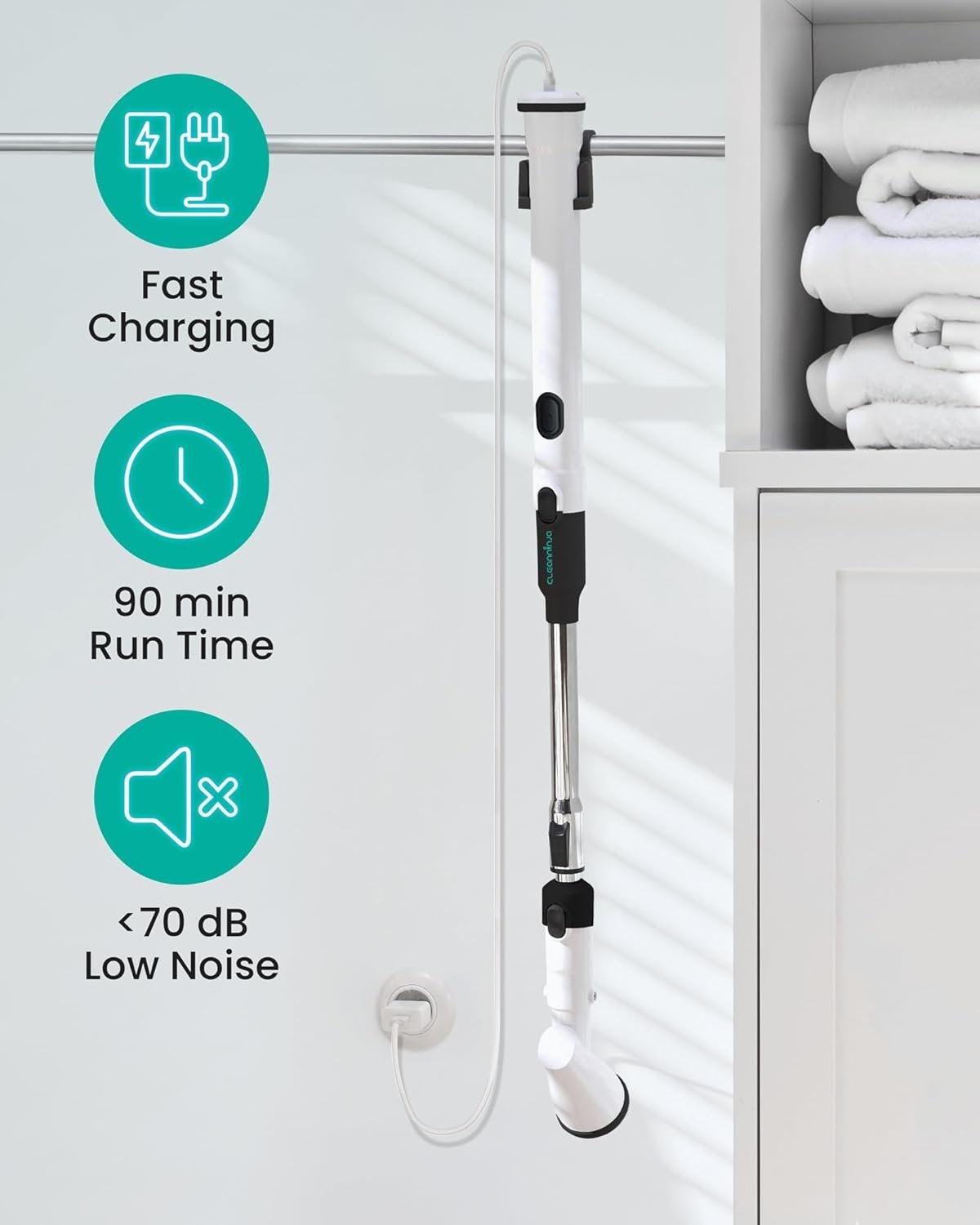 Electric Spin Scrubber Cordless - Bathroom Scrubber with 11 Replaceable Heads - Long Handle Electric Cleaning Brush