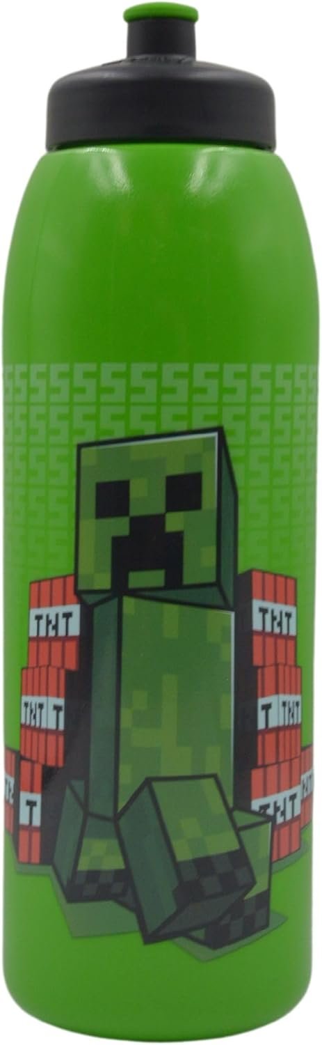 HOX Minecraft 32oz Pull Top Sports Bottle â€“ Officially Licensed, BPA-Free, Leak-Proof & Kid-Friendly Drinkware