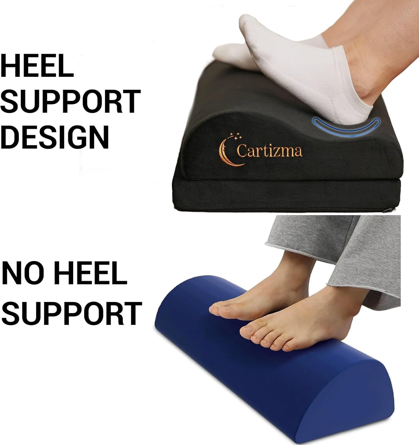 Cartizma Ergonomic Foot Rest for Under Desk at Work - Wavy Shaped for Heel Support, Memory Foam, Anti-Slip, Washable Cover - Office & Gaming Footrest, Back & Leg Pain Relief, Desk Foot Stool (black)