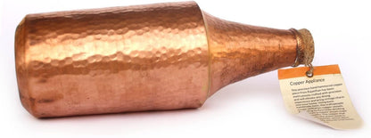 DeKulture Hand Hammered Pure Copper Water Bottle with Wooden Cork Lid (1 Liter) - Ayurvedic & Yoga Benefits, 3.5 x 9.5 (DH) Inches