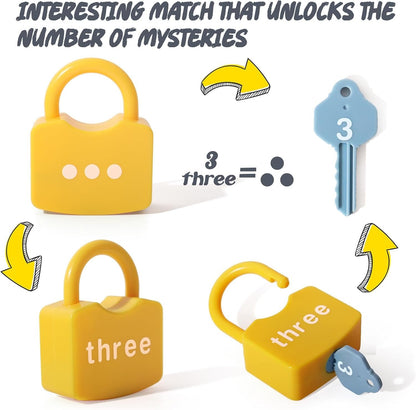 Dinhon Kids Learning Locks with Keys Numbers Matching & Counting Montessori Educational Toys for Ages 3 yrs+ Boys and Girls Preschool Games Gifts