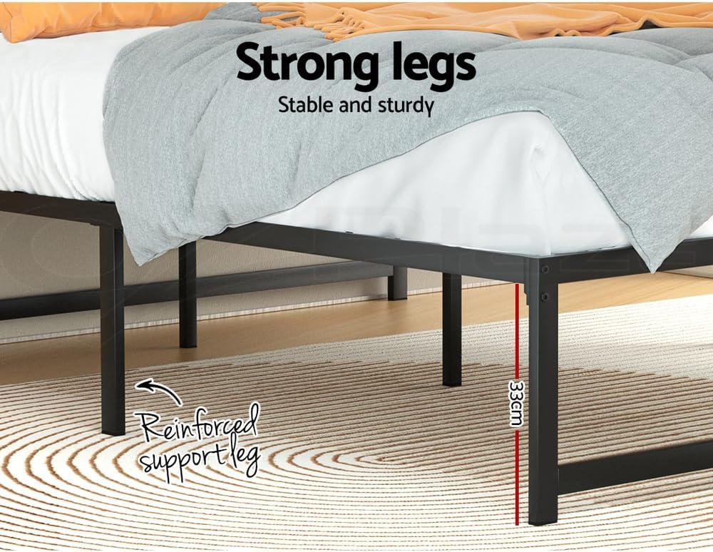 Artiss Double Metal Bed Frame with Headboard(Base Only), Metal Platform Bed with Easy Assembly, 300kg Capacity Heavy-Duty Metal Slats with Under Bed Storage for Master Room/Guest Room, Black