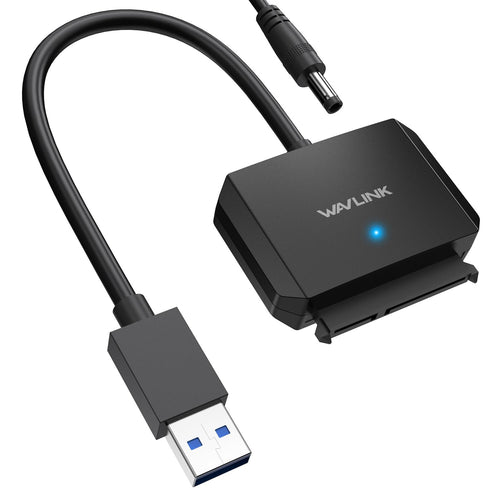 WAVLINK SATA to USB Type-A Hard Drive Cable, 5Gbps USB3.0, Supports UASP, External Hard Drive SATA I/II/III Connector, 2.5" SSD/HDD and 3.5" HDD up to 20TB, Power Adapter Included