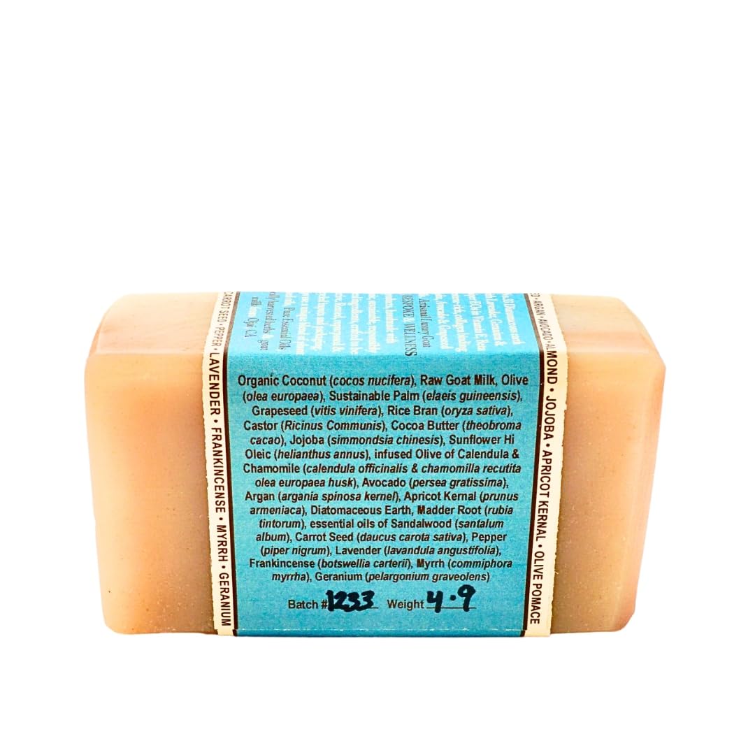 Handmade Goat Milk Soap 2 Bars- BOGUE No.33 WELLNESS Anti-Aging Blend Revitalizing Rosehip Oil & Essential Oils of Carrot Seed, Sandalwood, Pepper, Frankincense & Myrrh hydrate & smooth skin
