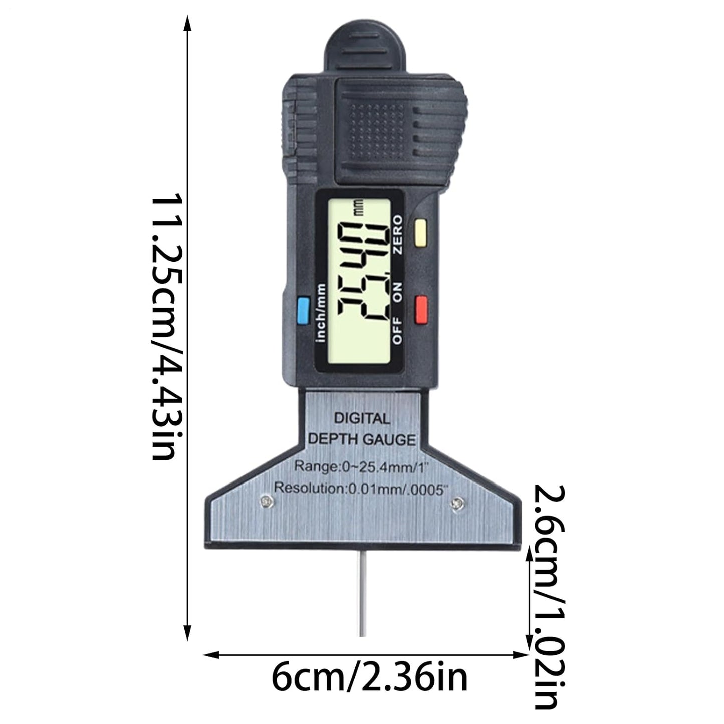 Tire Tread Depth Gauge, Digital Tire Wear Checker, 0–25.4mm Measuring Range, 0.01mm Resolution, Handheld Tool, for Car, Motorcycle Maintenance, Safety Inspections