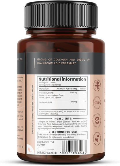 1500mg UltraColl Collagen (1200mg) & Hyaluronic Acid (300mg) x 1080 Tablets (6 Bottles of 180)