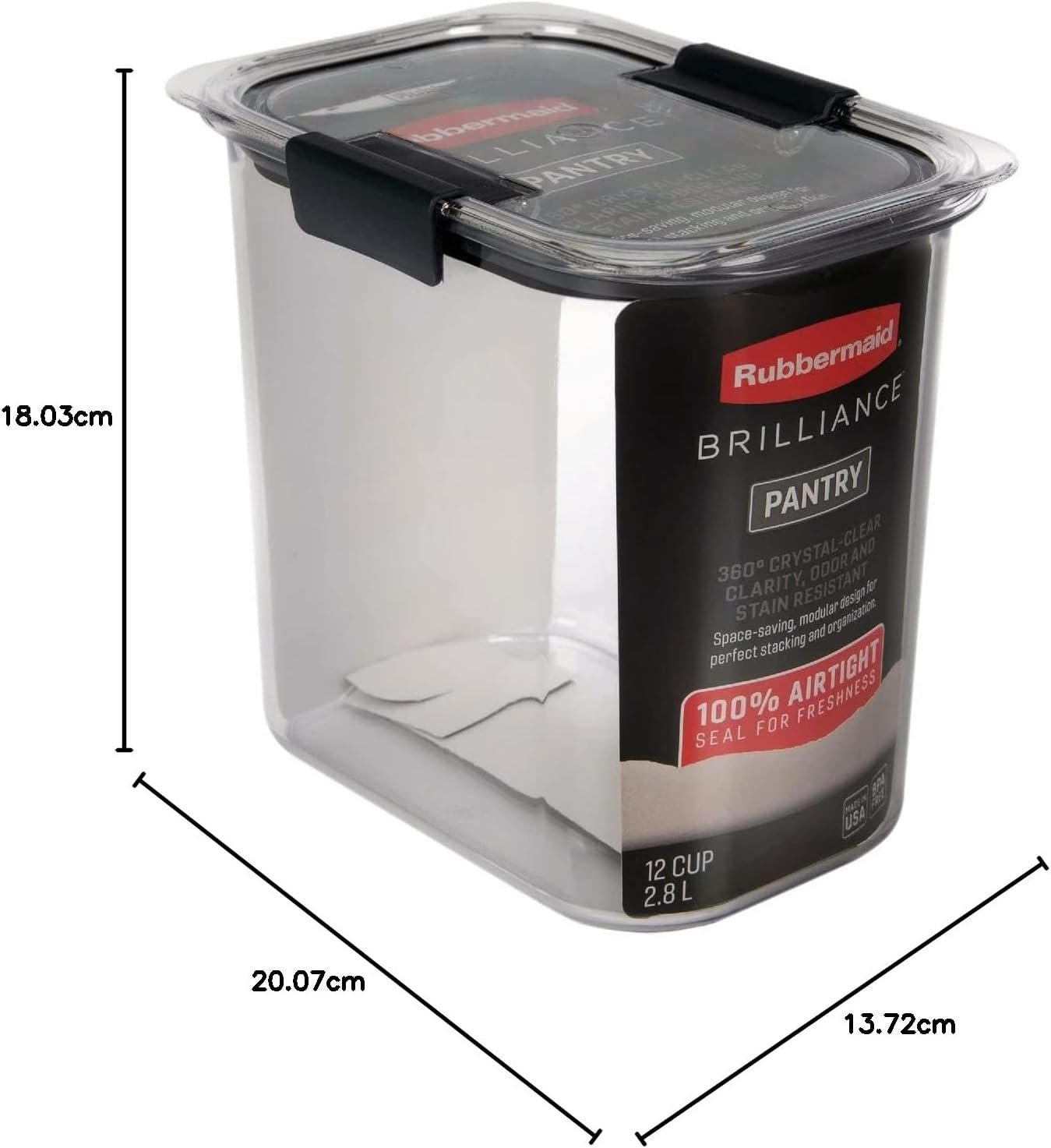 Rubbermaid Brilliance Pantry Airtight Food Storage Container, 2.8 L (12 Cup), 1 Count
