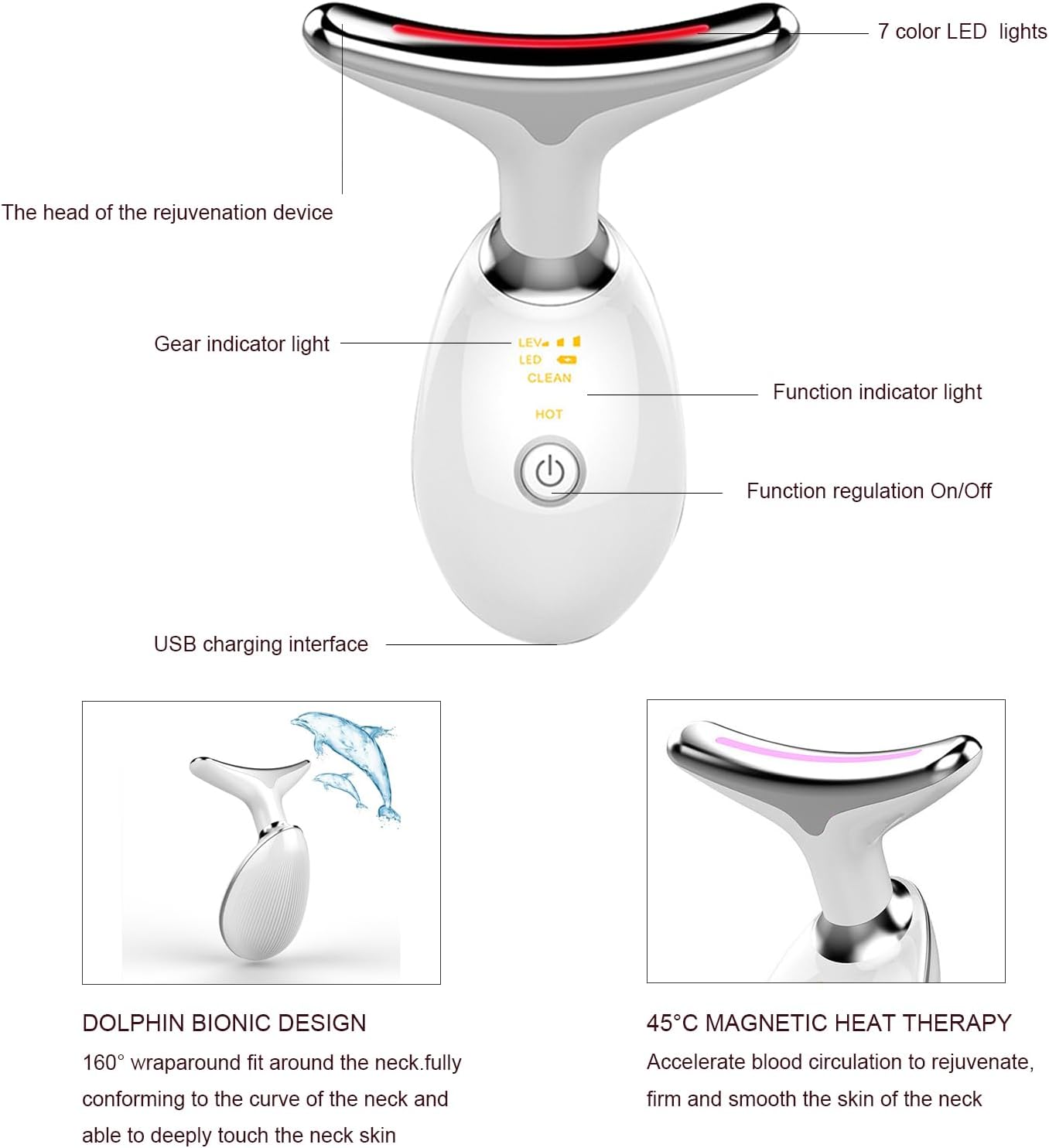 Face and Neck Massager，Multifunctional Facial Skin Care Tools,7 Color Led Face and Neck Beauty Device for Home Use