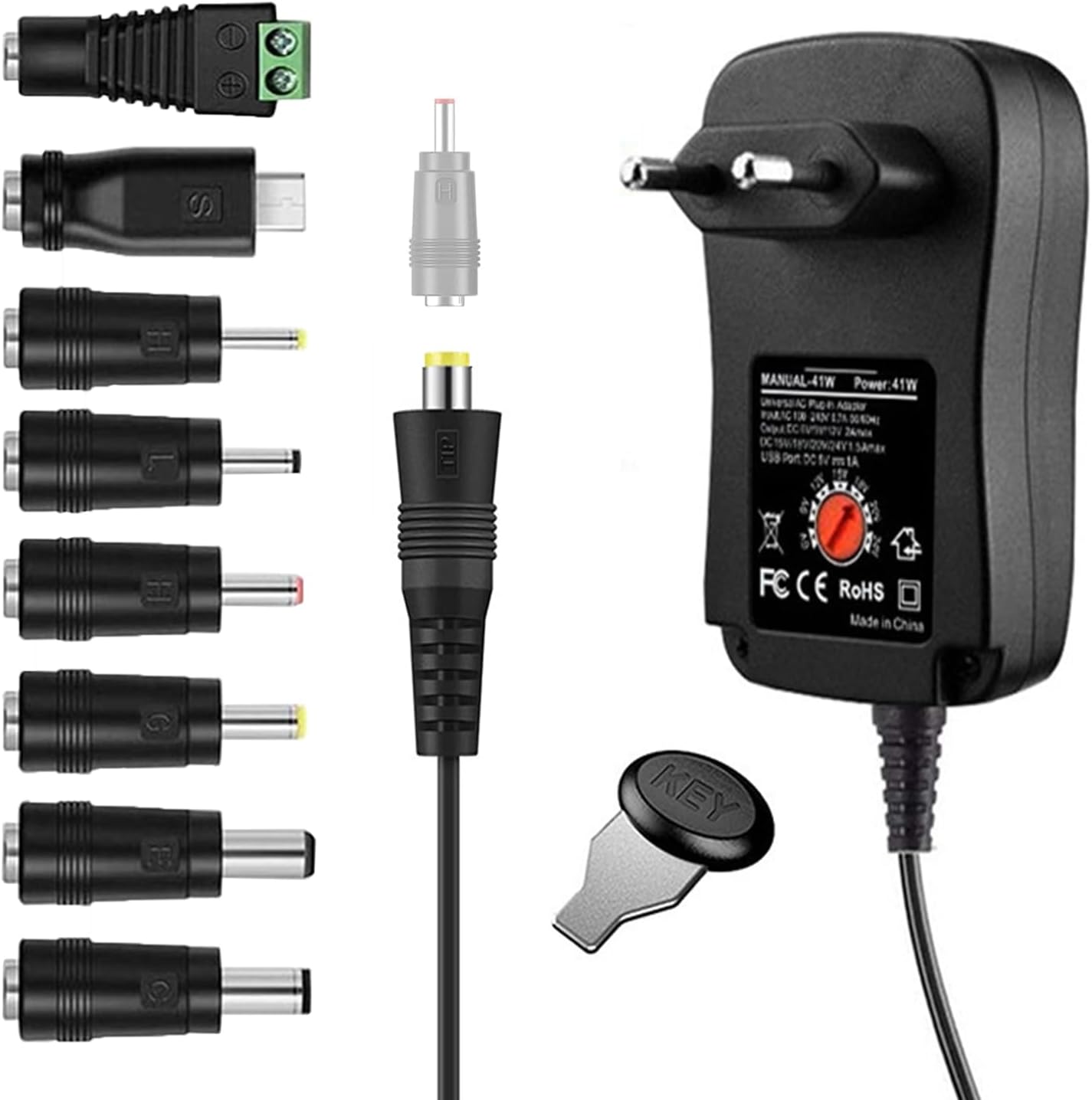 ZJSTRO Universal Power Supply 41W 6V 9V 12V 15V 18V 20V 24V AC/DC Switching Adapter with 8 DC Tips for Home Electronics LED BT Routers CCTV Cameras TV Box