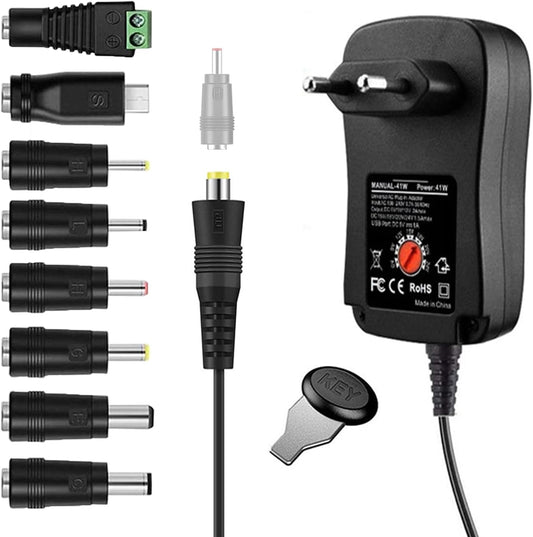 ZJSTRO Universal Power Supply 41W 6V 9V 12V 15V 18V 20V 24V AC/DC Switching Adapter with 8 DC Tips for Home Electronics LED BT Routers CCTV Cameras TV Box