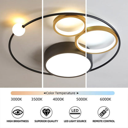 SEMANHUA Lampada da soffitto moderna a LED, plafoniera da incasso 44W con cerchio ad anello, lampadari in acrilico dorato da 20,4" for soggiorno, camera da letto, cucina,