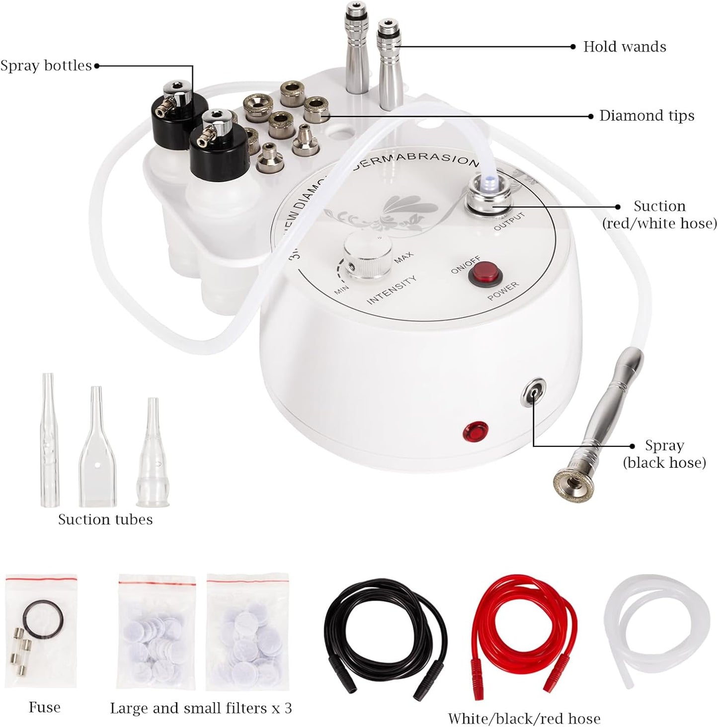 AIMENGXI 3 in 1 Diamond Microdermabrasion Machine, Professional Microdermabrasion Device with Vacuum Spray, Beauty Facial Skin Care Dermabrasion Equipment for Salon Personal Home Use