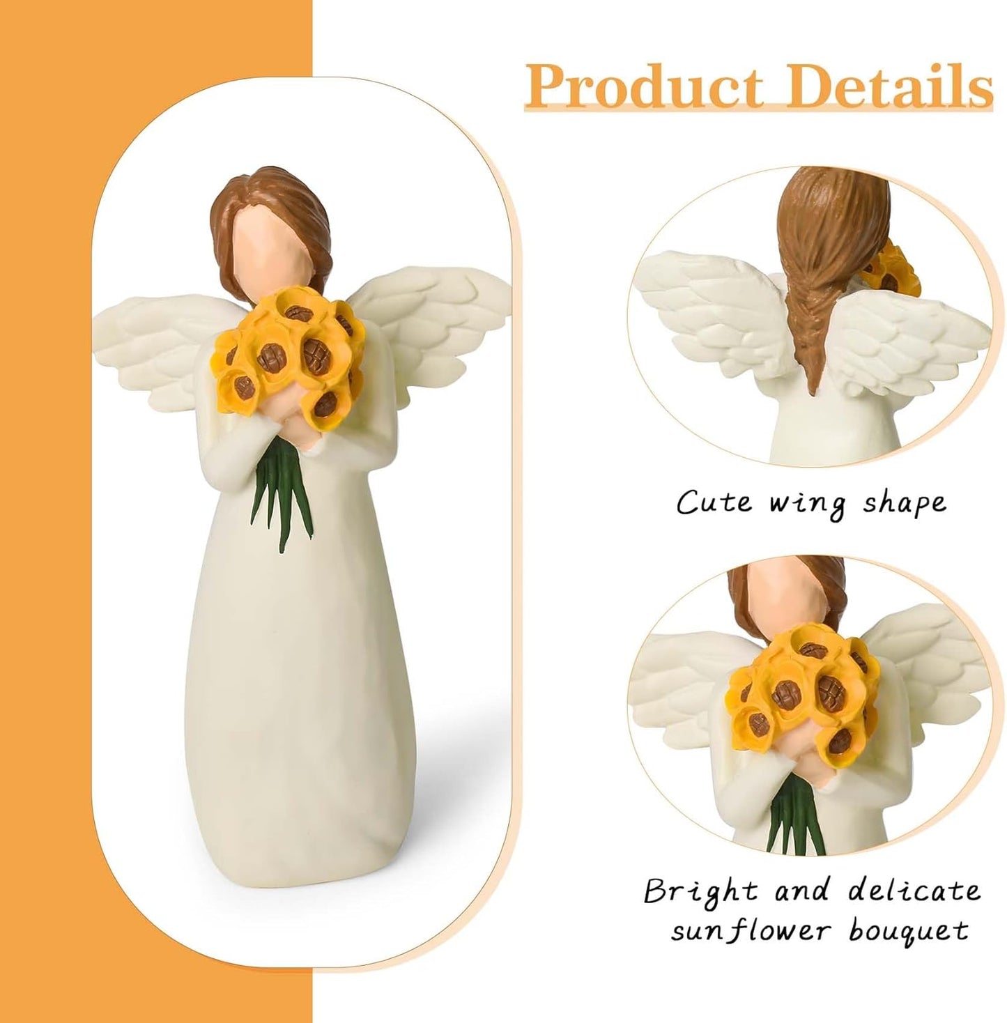 Sunflower Gifts for Women, Guardian Angel Figurines with Sunflower Bouquet - Hand-Painted Resin Collectible Figure for Women, Mum, Teachers - Unique Home Décor & Angel Gifts in Christmas, Birthday