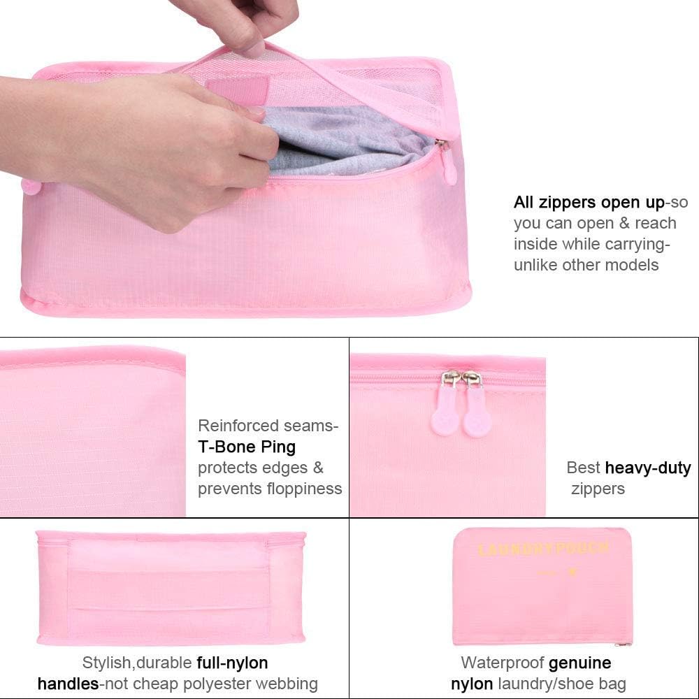 Vicloon Suitcase Organizer Set, 8 in 1 Suitcase Organizer, Travel Useful Accessories, Travel Bag for Clothes, Shoes, Cosmetics Classified Storage, Packing Cubes Organizer Travel Space-Saving