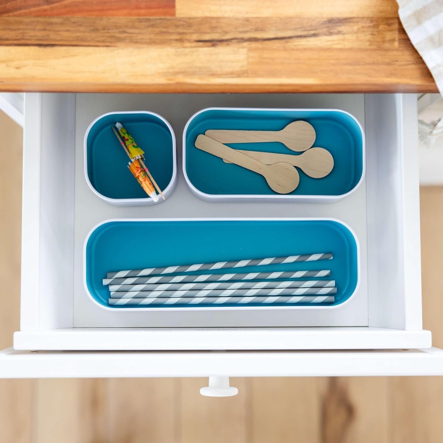 Three by Three Seattle 3 Piece Metal Stacking Bins + Drawer Organizers Set: Elevate Your Desk Organization with Playful Stackable Metal Organizers: Fun, Functional, and Stylish (Sky Blue)