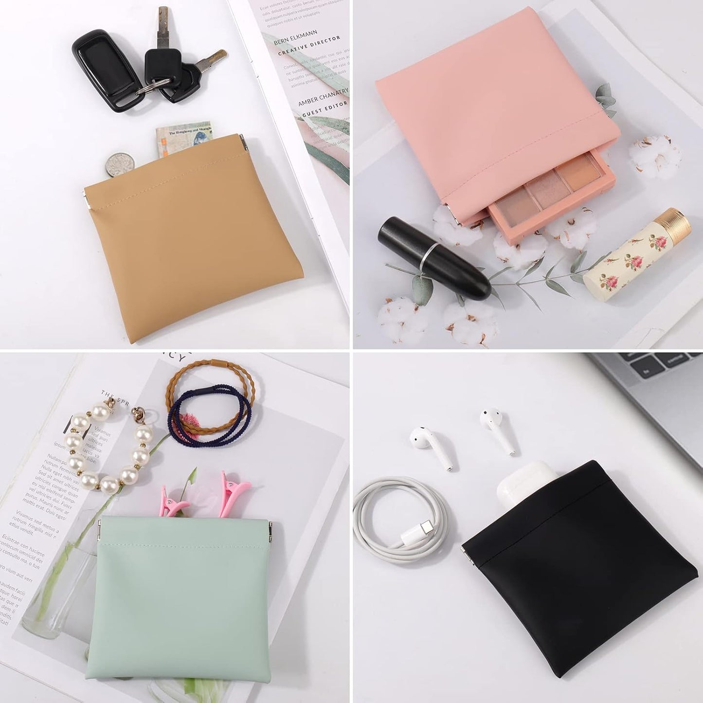 BUSOHA Small Makeup Bag for Purse, Mini Portable Cosmetic Bags for Women, Coin Purse Lipstick Cosmetic Accessories Organizer, Small Travel Kit Storage Pouch, 4 PCS, 4.7*4.3INCH, Mini Storage Bag