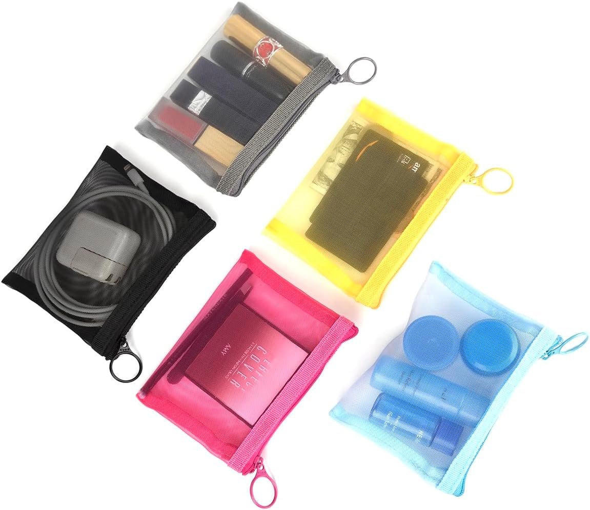 patu Zipper Mesh Bags, Beauty Makeup Cosmetic Accessories Organizer, Travel Toiletry Kit Set Storage Pouch, 5 Assorted Colours, S (5 pcs), Modern