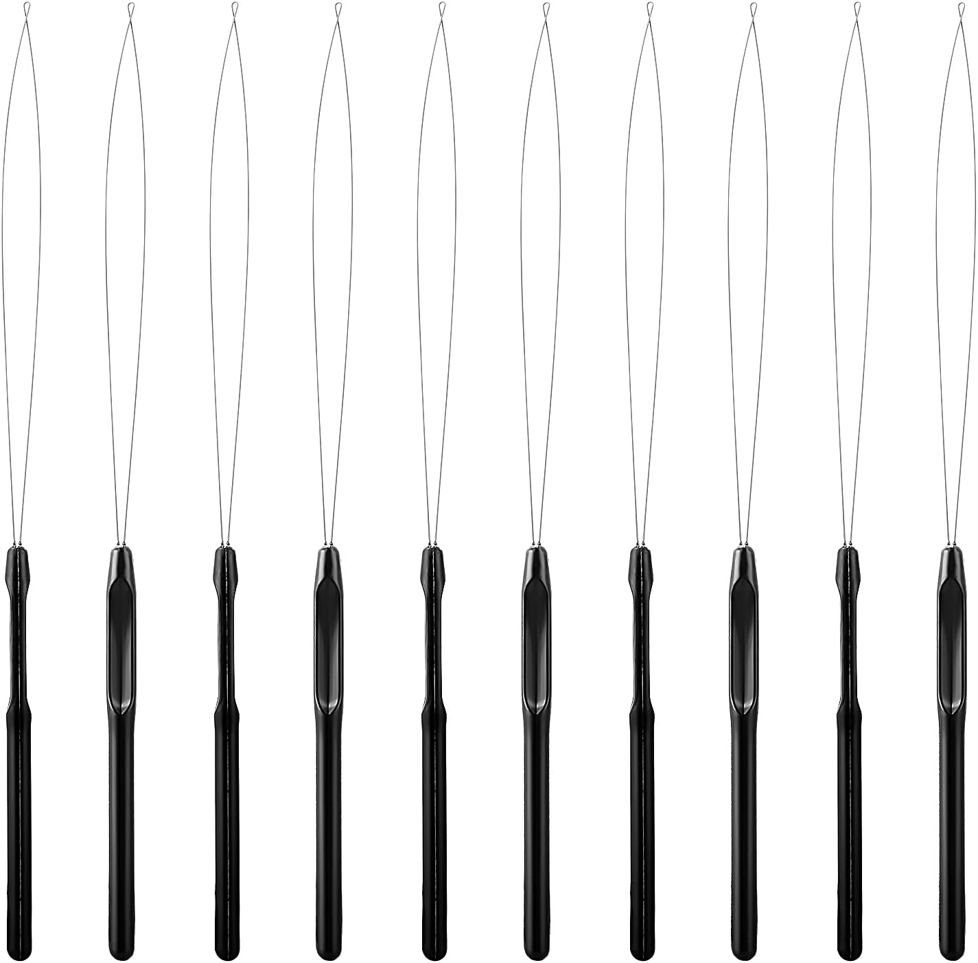 WLLHYF 10 Pieces Hair Extensions, Needle Threader for Hair Pulling, Hair Extension Tools, Micro Rings, Nano Beads, Hair Styling Accessories and Feathers (Black)