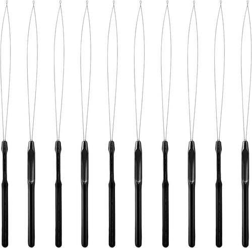 WLLHYF 10 Pieces Hair Extensions, Needle Threader for Hair Pulling, Hair Extension Tools, Micro Rings, Nano Beads, Hair Styling Accessories and Feathers (Black)