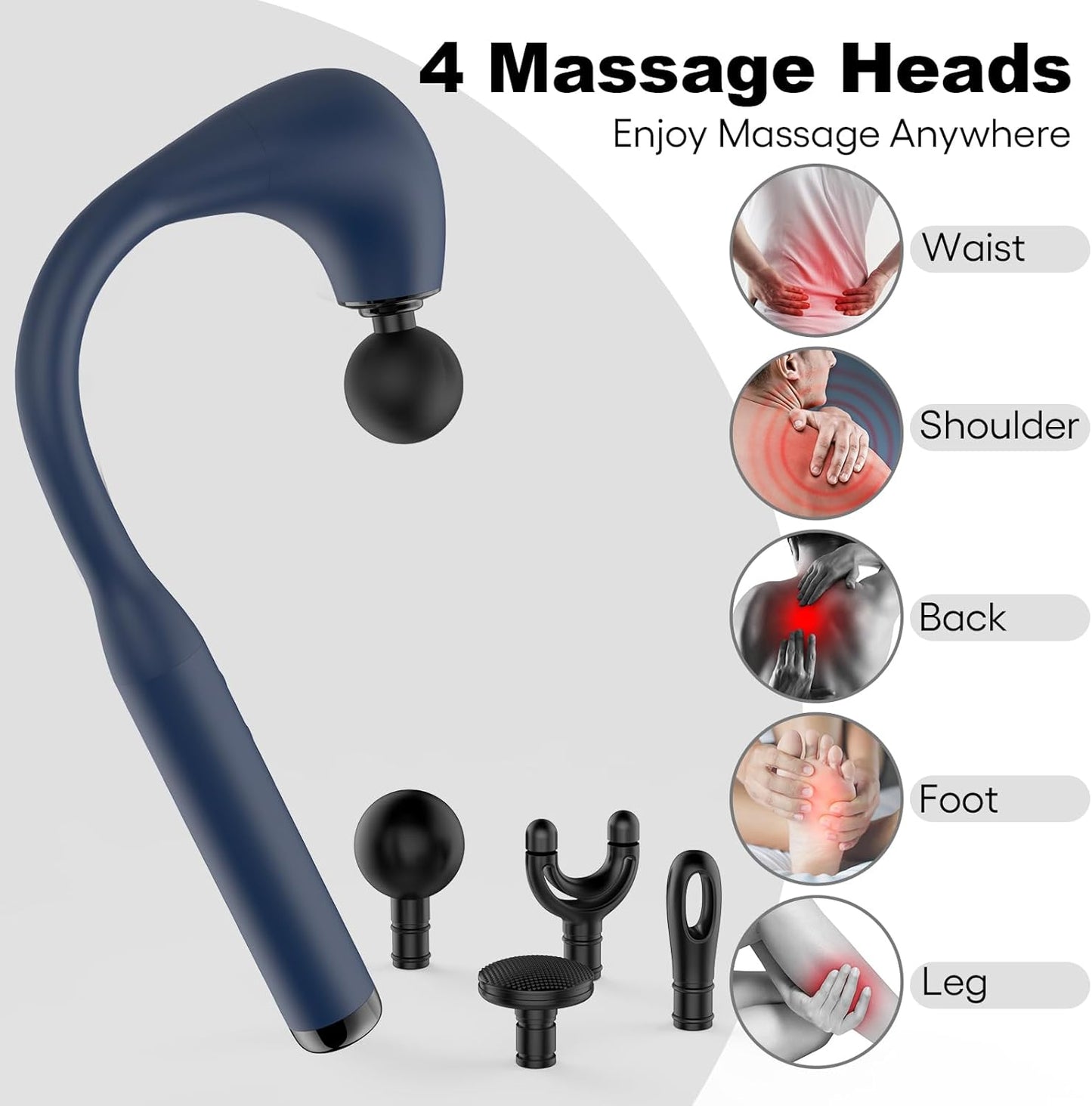 Fronnor Massage Gun with Extended Handle Revolutionary U-Shaped Back Massager for Pain Relief Deep Tissue Body Massager for Neck,Shoulder,Leg-Reach Every Muscle with Ease