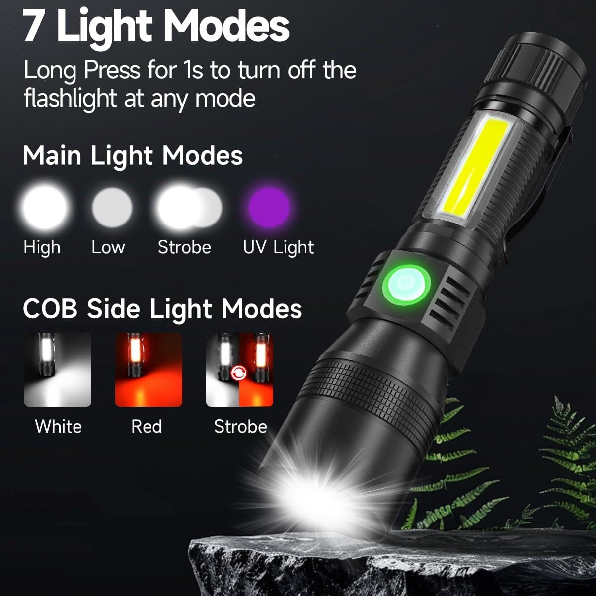Black Light UV Flashlight, 3-in-1 Magnetic Rechargeable Flashlight, High Lumens Zoomable Beam LED Flash Light, 7 Modes Waterproof Tactical Flashlight for Emergencies, Camping, Pet Urine Detection