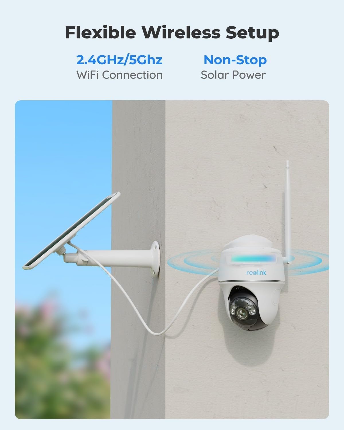 REOLINK Security Camera Wireless Outdoor, Pan Tilt Solar Powered 5MP Night Vision, 2.4/5 GHz Wi-Fi, 2-Way Talk, Works with Alexa/Google Assistant for Home Surveillance, Argus PT with Sun-Powered Panel