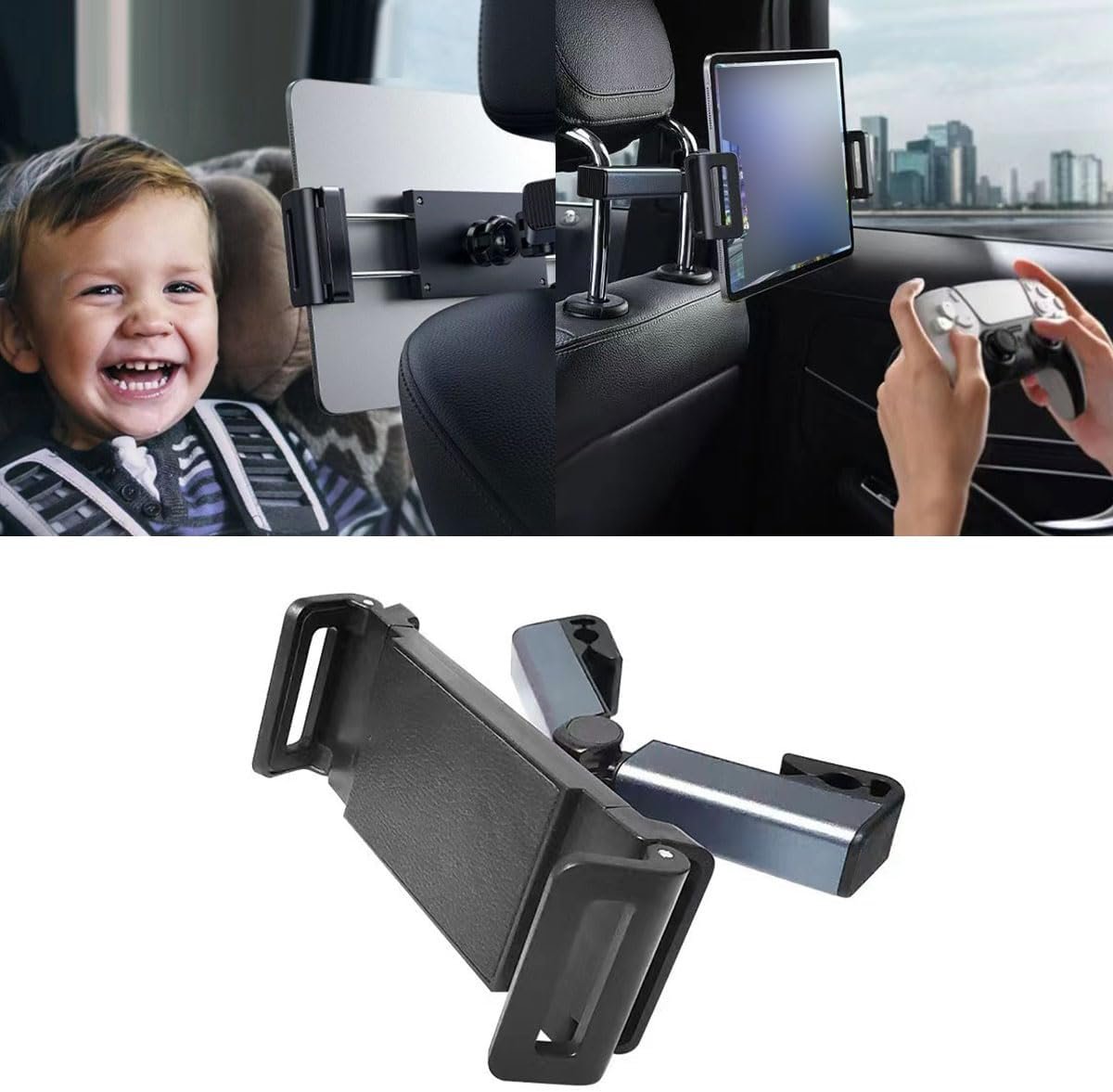 Car Tablet Holder, Car Tablet Holder, Headrest Tablet Holder, Tablet Holder for Car Seat, Provide Comfortable Visual Experience, Suitable for Long Distance Travel, Black