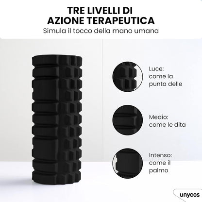 unycos - Foam Roller for Muscle Self-Massage, Fitness Roller in Hard EVA for Massages【Load 130 kg | 33 x 14 cm】Yoga, Pilates, Therapy that Improves Recovery in the Gym (Black)