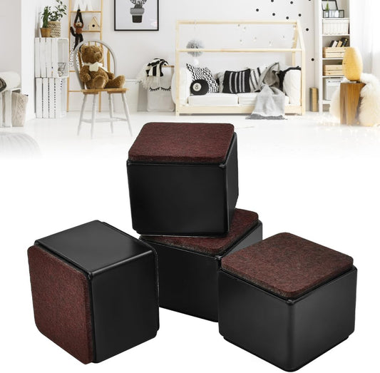 ZACUDA 4 Pieces Carbon Steel Furniture Risers 60 x 60 x 52 mm Square Storage Bed Feet Self Adhesive Furniture Risers for Desks Chairs Sofas and Beds, Supports 500 kg, Black