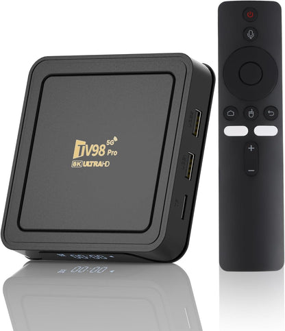 TV98 PRO 8K@60fps HDMI Media Player for USB Drive and TF Card, HD Digital Signage Player, Android 14.0 Box 2GB RAM 16GB ROM, H.265/MP4/MKV/MOV/AVI, Multi-Video Decoder, Remote Control, Home Theater