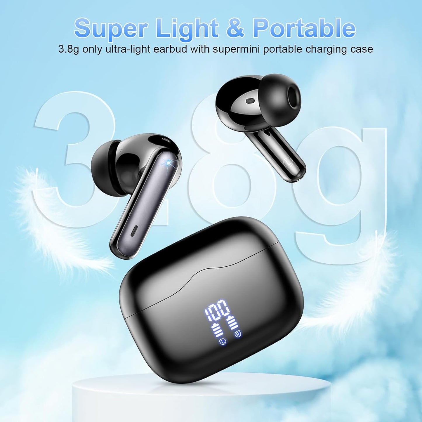 Wireless Earbuds, Bluetooth Ear Buds 5.3 Mini HiFi Stereo with 4 ENC Noise Cancelling Mics Wireless Headphones, in Ear Earphones 40H IP7 Waterproof, USB C, Bluetooth Earbuds for Sports, Gym, Workout