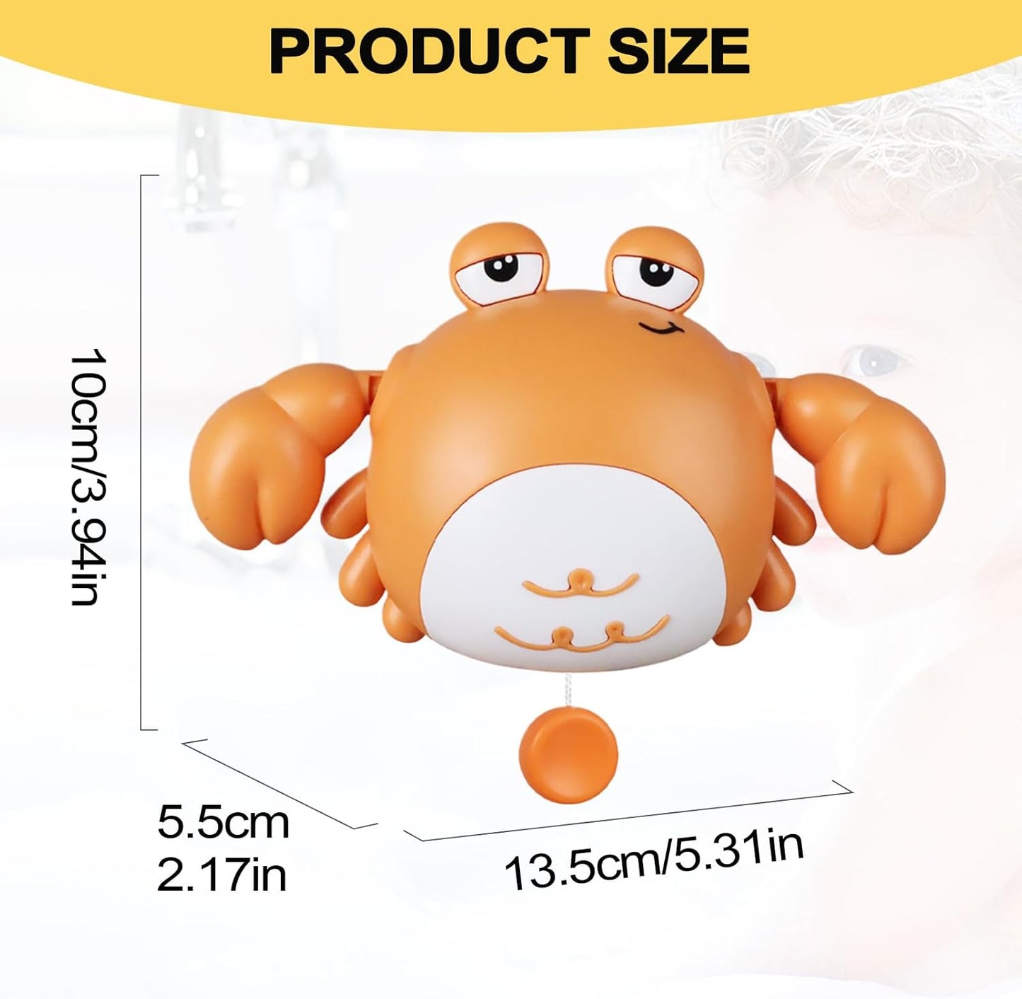 Toddler Bath Toy, Cute Crab Shape, 3,94 x 5,31 in Kids Water Companion, autentico Wind-Up Floating Design, Interactive Parent-Child Play for Beach, Travel, Daycare,