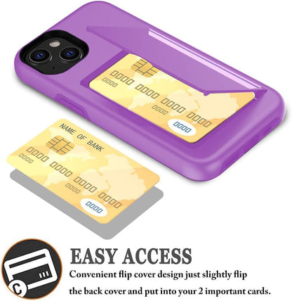 Asuwish Phone Case for iPhone 14 6.1 inch with Tempered Glass Screen Protector Cover and Credit Card Holder Stand Slim Hybrid Cell Accessories iPhone14 5G i i-Phone i14 iPhone14case Women Men Purple