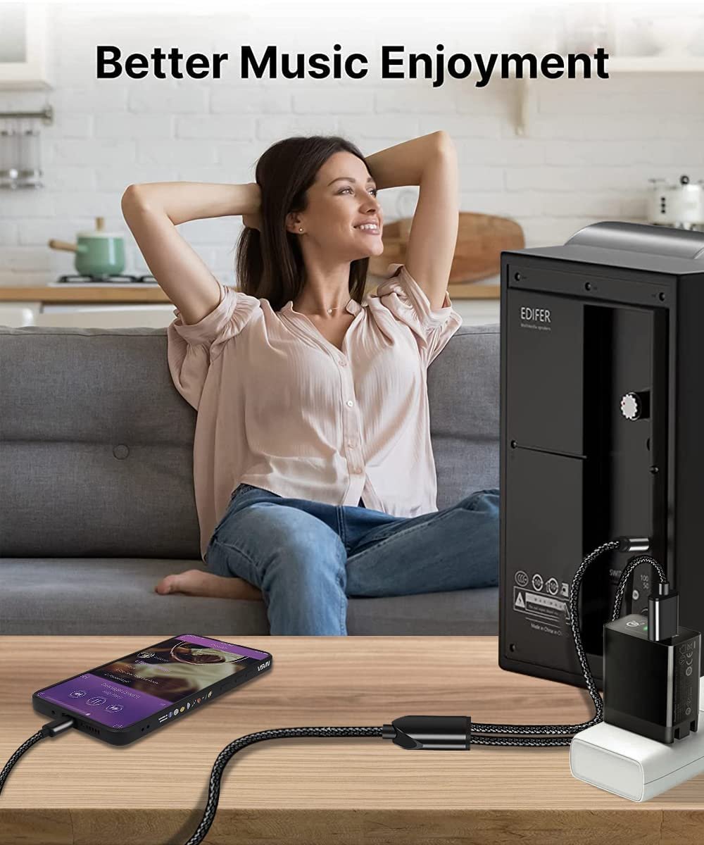 USB C to 3.5mm Aux Cable, 2 in 1 USB C to 3.5mm Car Stereo Aux Headphone Jack Cable with USB C Charging Compatible with iPhone 15/15+/15Pro, Galaxy S24/S23 Ultra/S22/S21/S21FE/S20, Pixel 8/7Pro/6/6Pro