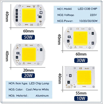 RZL Lighting Pack of 10 COB LED Chip Lamp AC220V 10W/20W/30W/50W Smart IC No Driver Need Chip Lamp for Outdoor with DIY Flood Light(Cold White,10W)