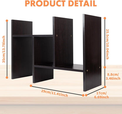 PowerKing Wood Desktop Organizer, Adjustable Desktop Bookshelf Display Shelf Rack for Home Office Desktop Storage Supplies Organization (Black)
