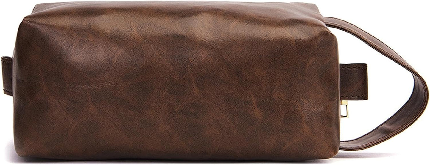 Gungtj Men's Travel, Toiletry Organizer Bag, Retro Pu Leather, Large Hanging Backpack, Water-Resistant Cosmetic Pouch, (8.27 x 3.54 x 4.72 inches), Perfect For Toiletries And Hygiene, Coffee, Please