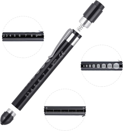 MODOAO LED Pen Light with Pupil Gauge and Ruler Detector Torch Tactical Flashlight Penlights Medical Pen Lights (5 Packs)