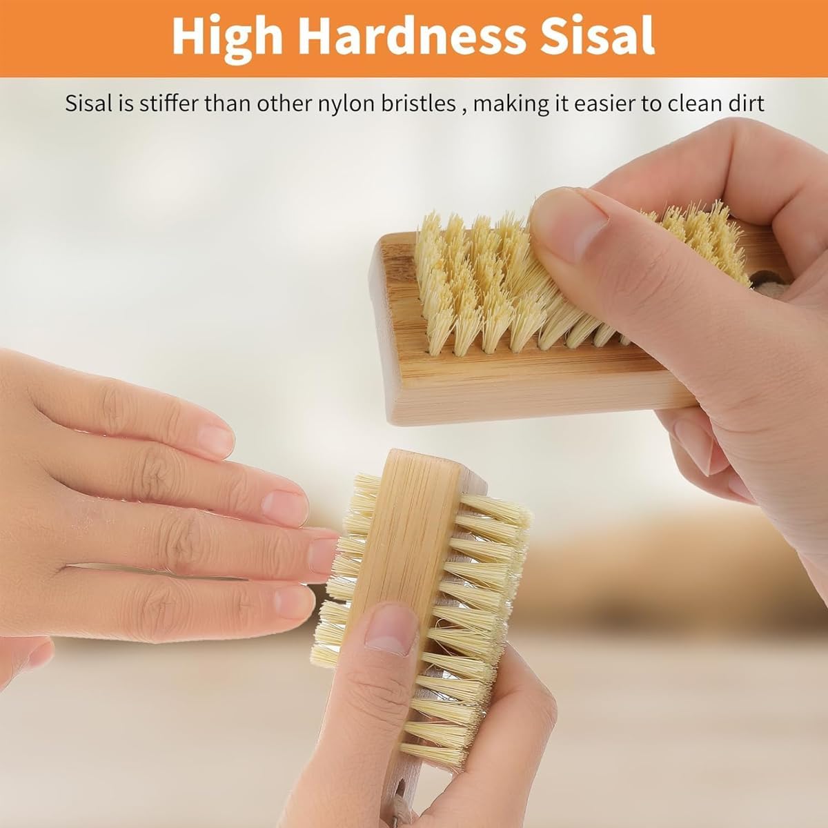 AIMALL 2pcs Bamboo Sisal Nail Brush Beech Wood Bristle Cleaning Brush, Eco-Friendly Nail Tools for Hand and Nail Care, Natural Bamboo Nail Brushes