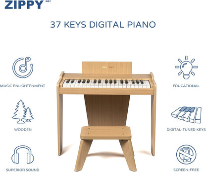 ZIPPY MAT Kids Keyboard, 37 Keys Digital Piano for Kids, Musical Educational Instrument, Wooden Piano for 3+ Girls and Boys (Oak Basic)