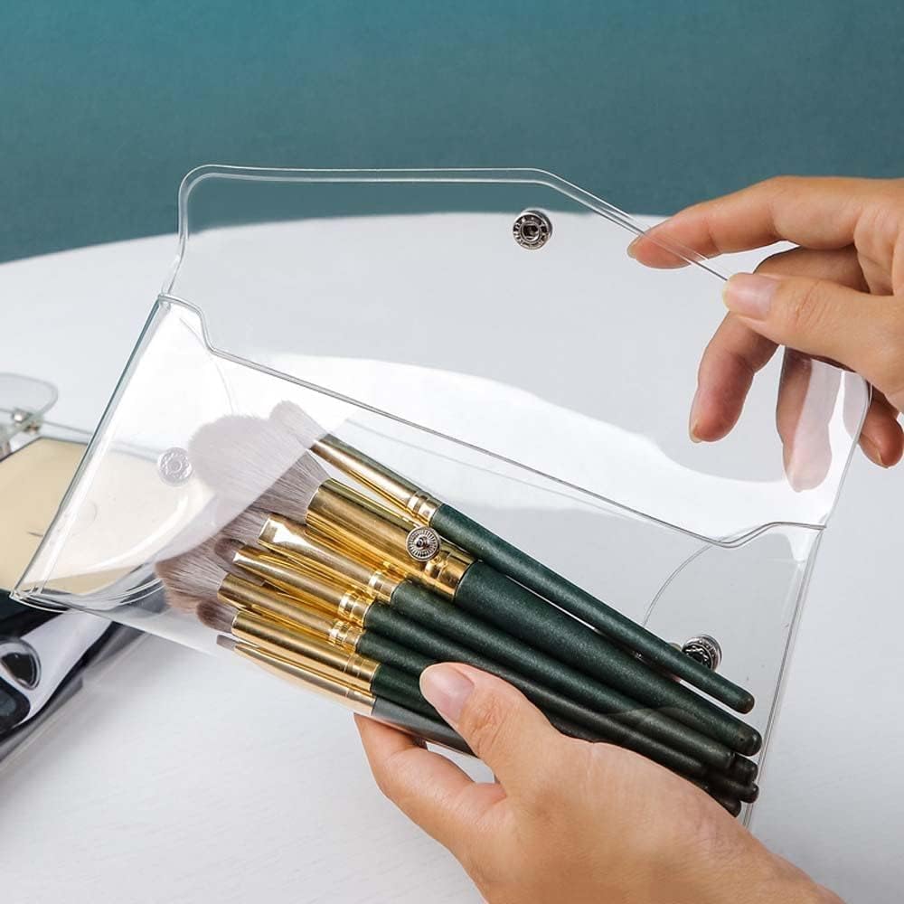 GANPUB 3Pcs Transparent Mini PVC Makeup Bag Small Clear Plastic Cosmetic Organizer Bag Pouch with Snap Closure for Vacation Travel, Bathroom Organizing Tools and Accessories, Clear, 1